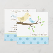 Baby shower van blauwe en gele vogels kaart (Voorkant / Achterkant)