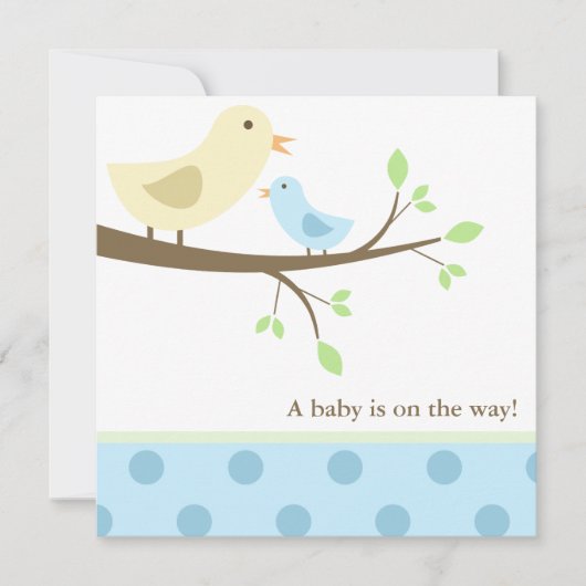 Baby shower van blauwe en gele vogels kaart (Voorkant)