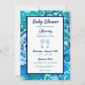 Baby shower van blauwe en groene jongen kaart (Voorkant)