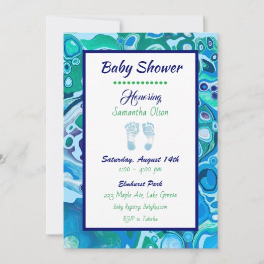 Baby shower van blauwe en groene jongen kaart (Voorkant)