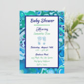 Baby shower van blauwe en groene jongen kaart (Staand voorkant)