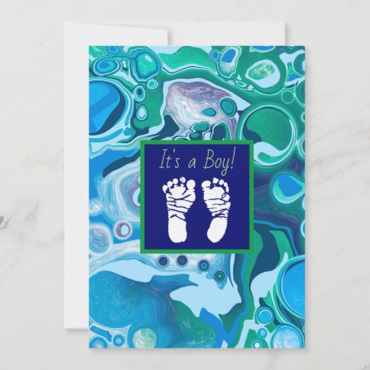 Baby shower van blauwe en groene jongen kaart (Achterkant)