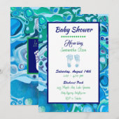 Baby shower van blauwe en groene jongen kaart (Voorkant / Achterkant)