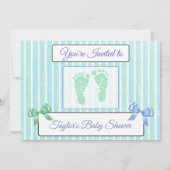 Baby shower van Blauwe en Groene Striped Boy nodig Kaart (Voorkant)
