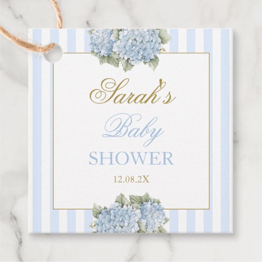 Baby shower van blauwe hydrangea bedankjes labels (Voorkant)