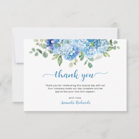 Baby shower van blauwe hydrangea bedankkaart (Voorkant)