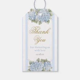 Baby shower van blauwe hydrangea cadeaulabel