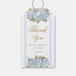 Baby shower van blauwe hydrangea cadeaulabel