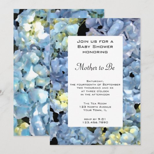 Baby shower van blauwe hydrangea kaart (Voorkant / Achterkant)
