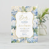 Baby shower van blauwe hydrangea kaart (Staand voorkant)