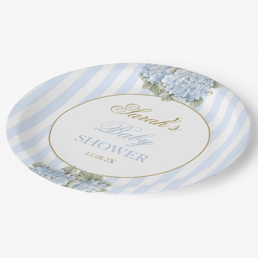 Baby shower van blauwe hydrangea papieren bordje (Gekanteld)