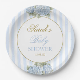 Baby shower van blauwe hydrangea papieren bordje