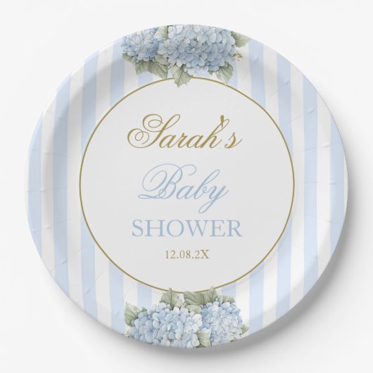 Baby shower van blauwe hydrangea papieren bordje (Voorkant)