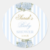 Baby shower van blauwe hydrangea ronde sticker (Voorkant)