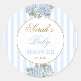 Baby shower van blauwe hydrangea ronde sticker