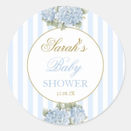 Baby shower van blauwe hydrangea ronde sticker
