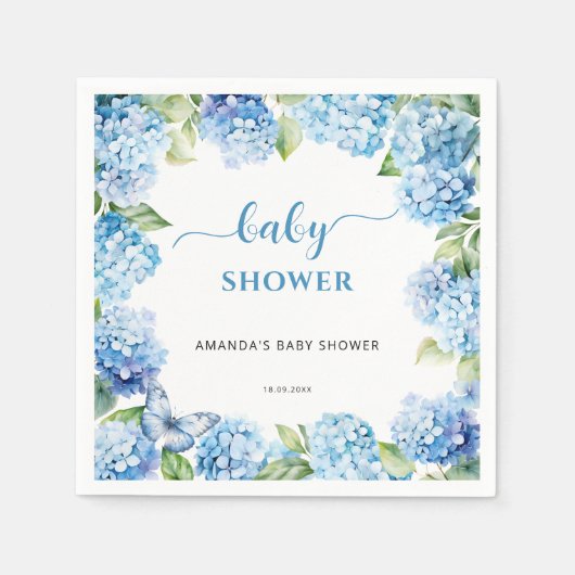 Baby shower van blauwe hydrangea servet (Voorkant)