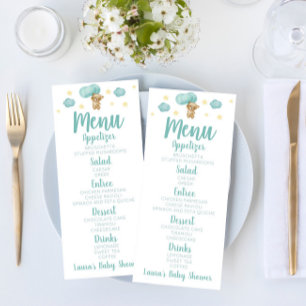Baby shower van blauwe Teddy Bear en Balloons Menu