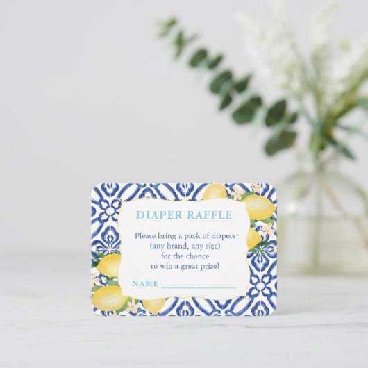 Baby shower van blauwgroen, kobalt- en luierschijv informatiekaartje (Staand voorkant)