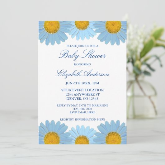 Baby shower van Blue Daisies Floral Kaart (Staand voorkant)
