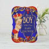 Baby shower van Blue Red Royal Boy Prince Kaart (Staand voorkant)