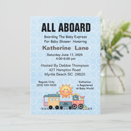 Baby shower van Blue Stork Train Kaart (Staand voorkant)