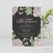 Baby shower van Blush Pink en Black Peonies Kaart (Staand voorkant)