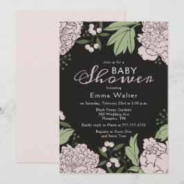 Baby shower van Blush Pink en Black Peonies Kaart