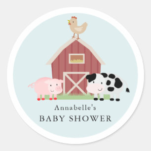 Baby shower van boerderijdieren Barnyard Blue Boy Ronde Sticker