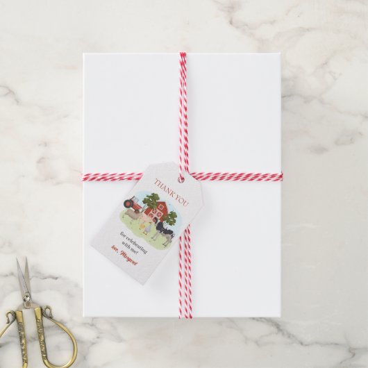 Baby shower van boerderijdieren cadeaulabel (Met Touw)