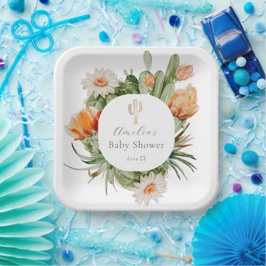 Baby shower van Boho cactus Papieren Bordje (Feest)