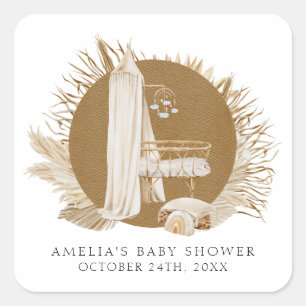 Baby shower van Boho Florals Vierkante Sticker