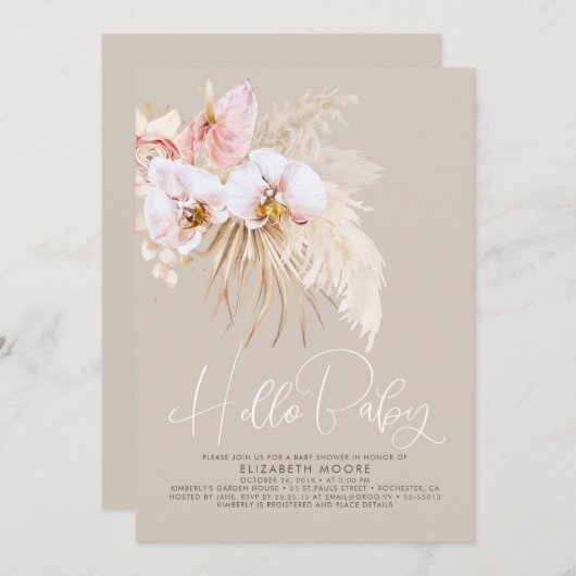 Baby shower van Boho Pampas Grass en Tropical Flow Kaart (Voorkant / Achterkant)