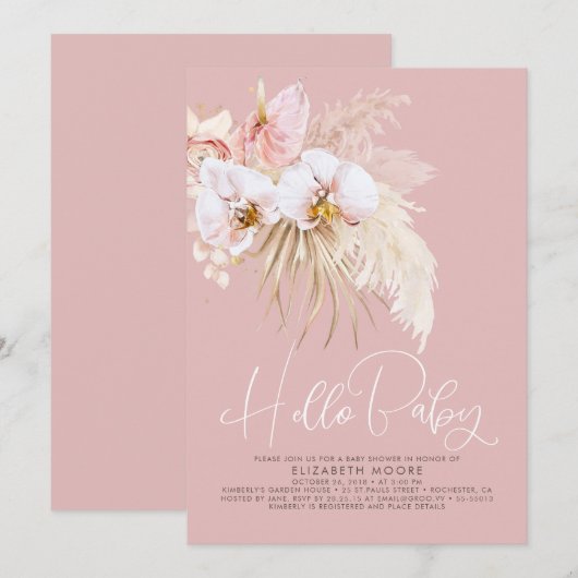 Baby shower van Boho Pampas Grass en Tropical Flow Kaart (Voorkant / Achterkant)