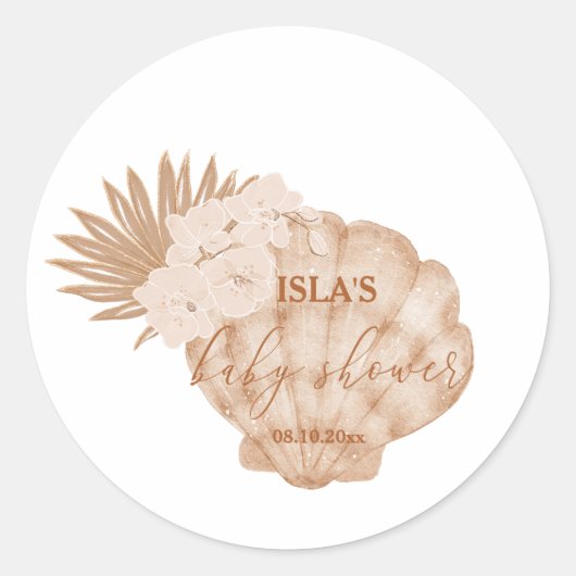 Baby shower van Boho Seashell Ronde Sticker (Voorkant)