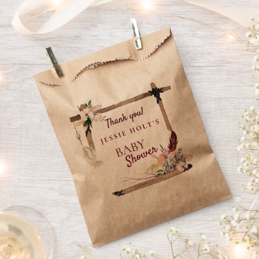 Baby shower van Boho Southwestern-Bourgogne Bedankzakje (Geknipt)