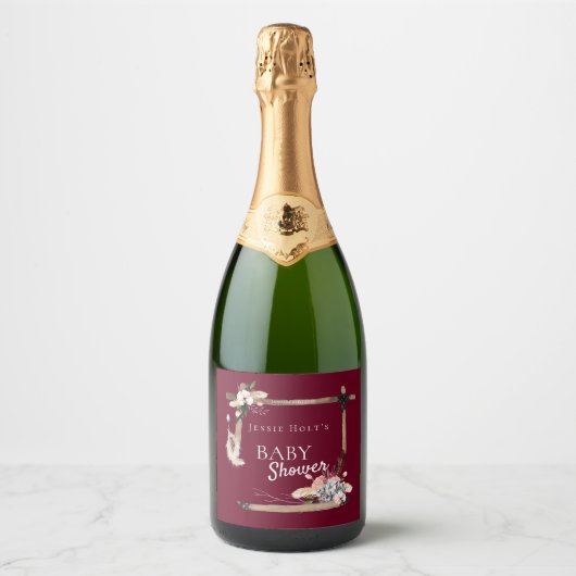 Baby shower van Boho Southwestern-Bourgogne Sparkling Wijnetiket (Voorkant)
