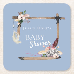 Baby shower van Boho Southwestern Chambray Kartonnen Onderzetters