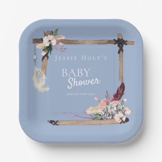 Baby shower van Boho Southwestern Chambray Papieren Bordje (Voorkant)