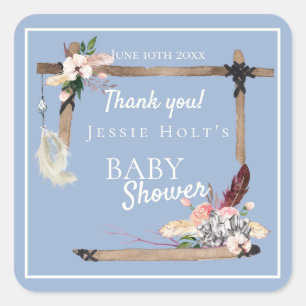 Baby shower van Boho Southwestern Chambray Vierkante Sticker