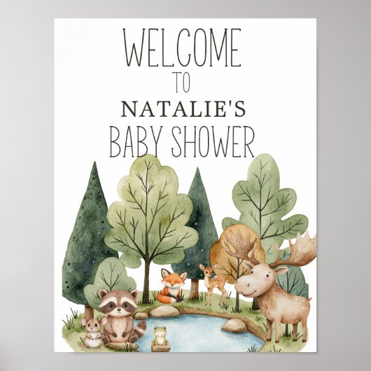 Baby shower van Boho Woodland Animals Poster (Voorkant)