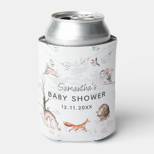 Baby shower van bos- en houtdieren blikjeskoeler (Blikje Voorkant)