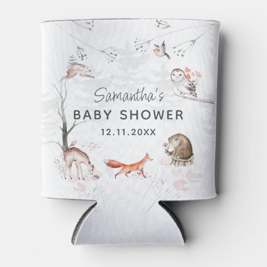 Baby shower van bos- en houtdieren blikjeskoeler (Voorkant)
