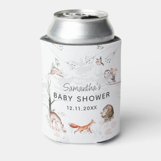 Baby shower van bos- en houtdieren blikjeskoeler (Blikje Achterkant)