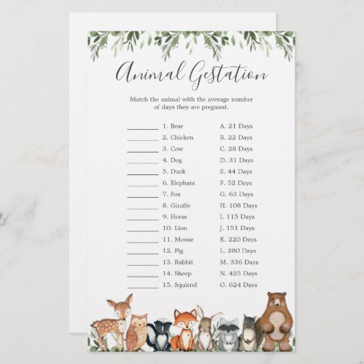 Baby shower van bosdieren (Voorkant / Achterkant)