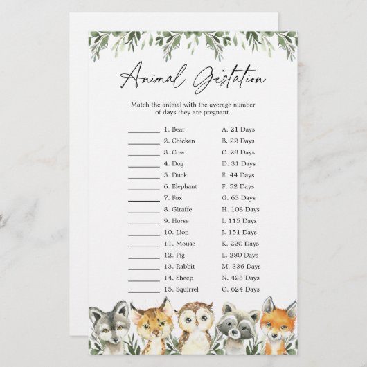 Baby shower van bosdieren (Voorkant / Achterkant)