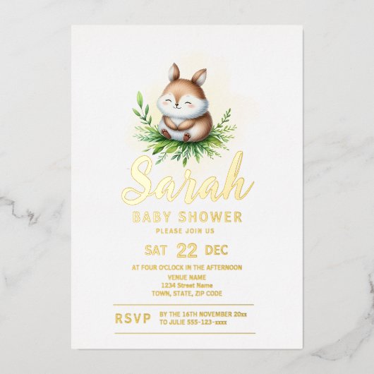 Baby shower van bosdieren folie uitnodiging (Voorkant)