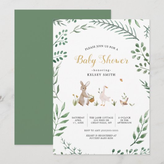 Baby shower van  bosdieren kaart (Voorkant / Achterkant)