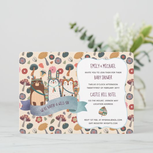 Baby shower van bosdieren nodigt uit tot de modern kaart (Staand voorkant)