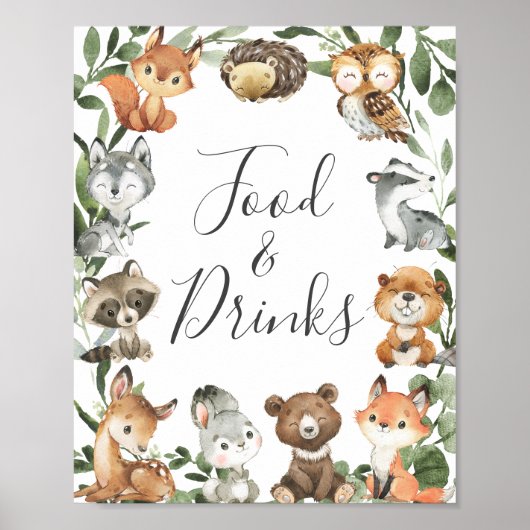 Baby shower van bosdieren Voedsel- en Drinken Poster (Voorkant)